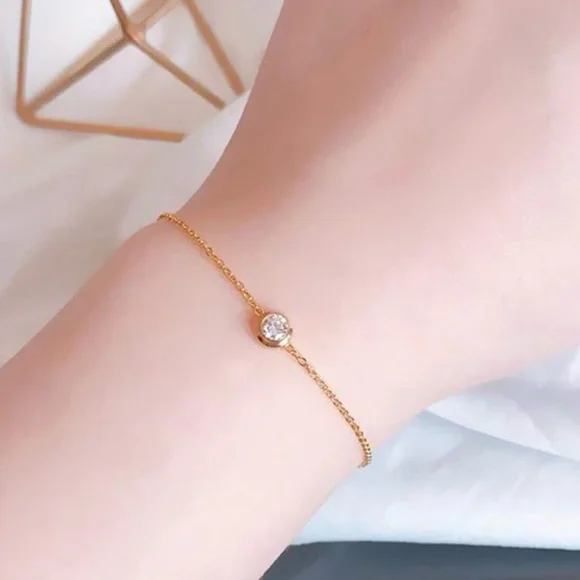 Gold Bezel Crystal Necklace & Bracelet Set | Stainless Steel | Adjustable Set - Picture 4 of 5